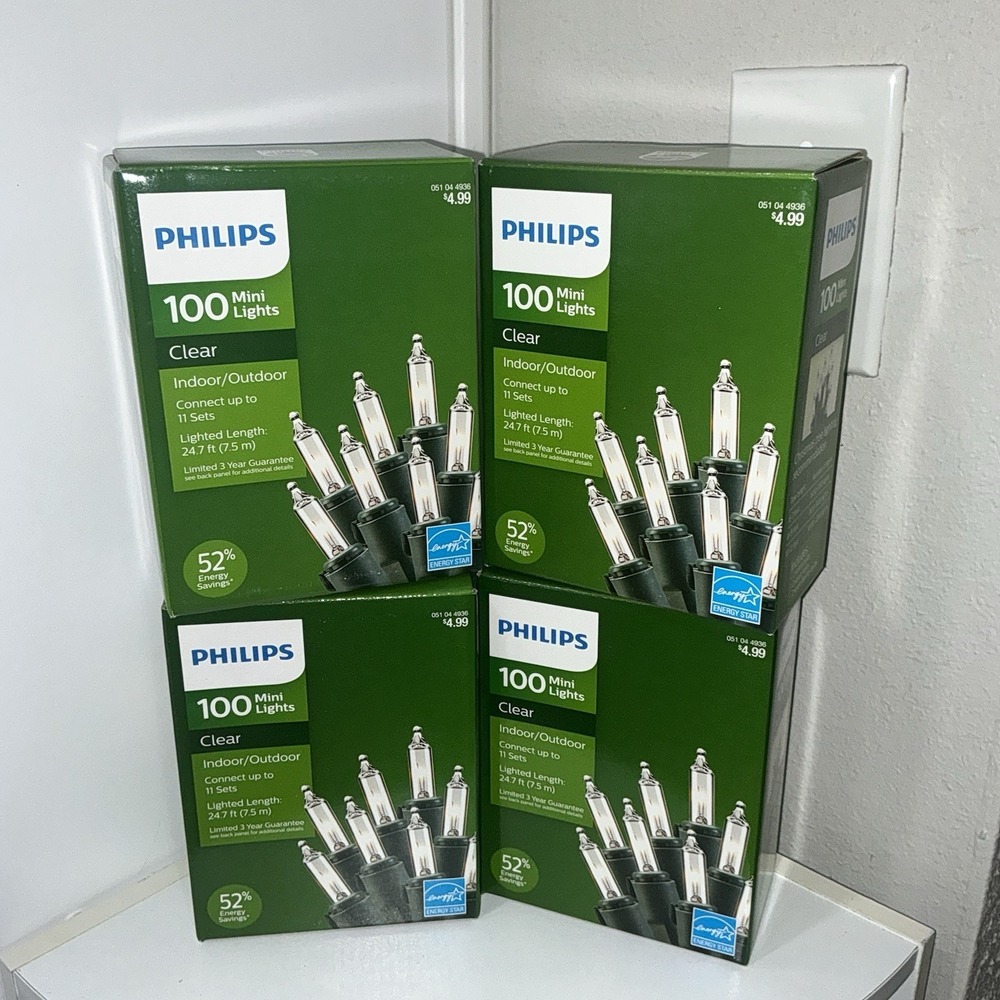 Philip 100ct Mini Lights Clear Christmas String Light 24.7 FT Green Wire Lot‎ 4